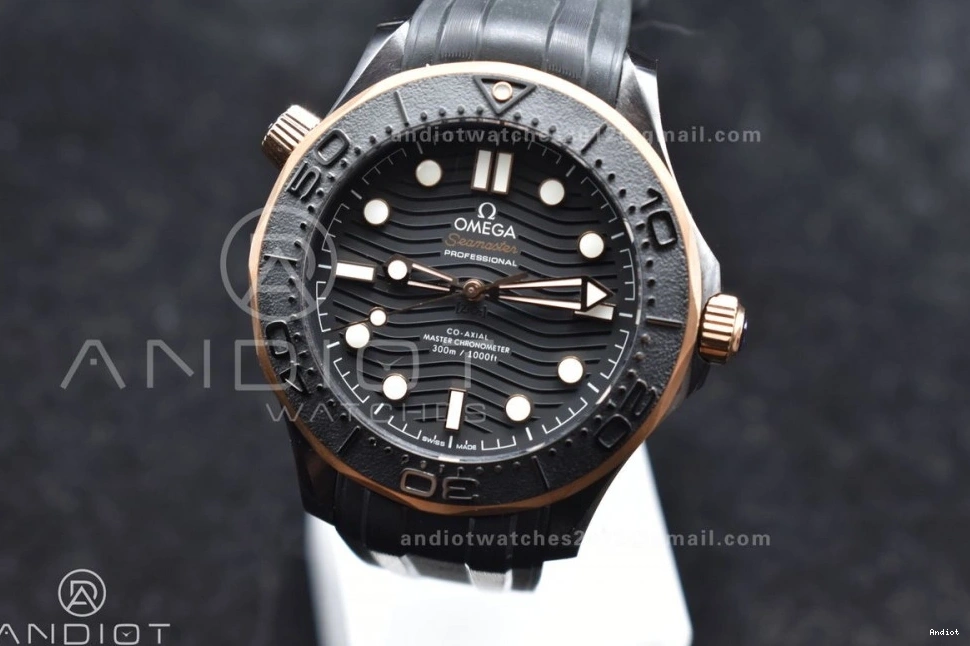 Best 300m Black Seamaster Dial Edition A8806 Ceramic Strap Black RG VSF Black 1:1 on 43.5mm Bezel Rubber 1220